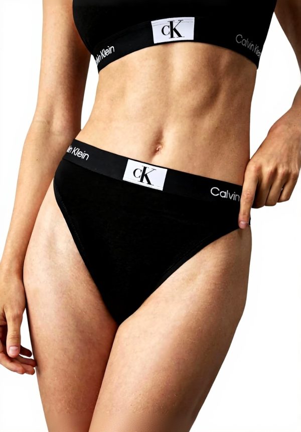 Slip brésilien Calvin Klein taille haute femme noir confort