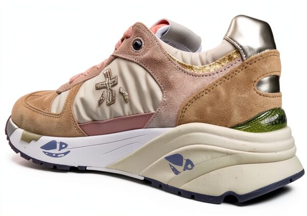 PREMIATA Baskets Femme MASED_7397 en Daim et Toile Beige Rose-5