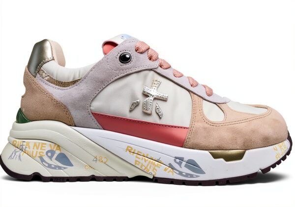 PREMIATA Baskets Femme MASED_7397 en Daim et Toile Beige Rose-1